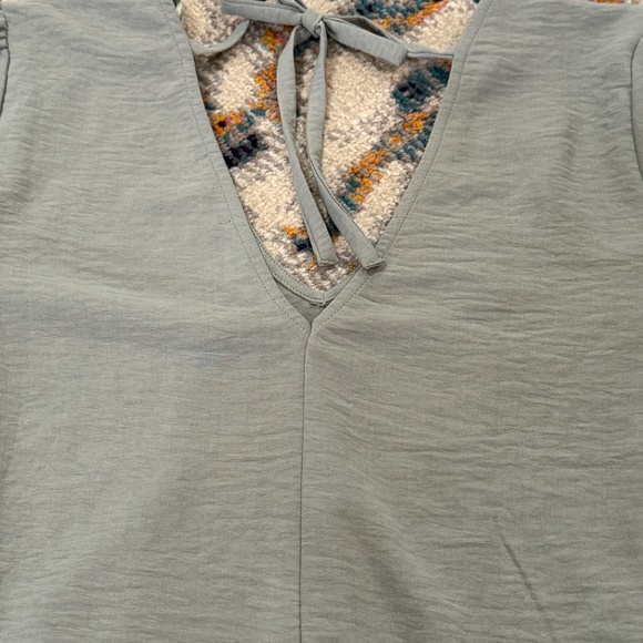 V Neck Tie Back Blouse Maurices soft green long sleeve dressy top elastic waist - Picture 7 of 8